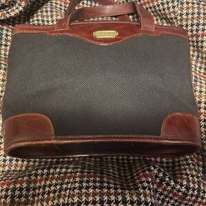 Brahmin Used Black Canvas Small Tote Leather Trim